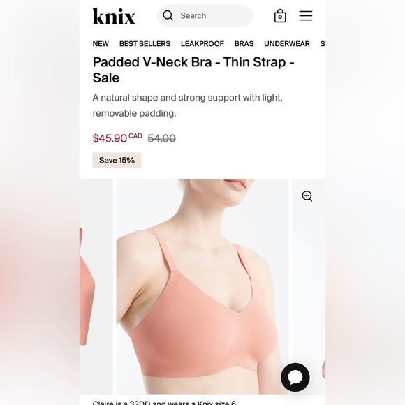 Brand new Knix wireless v-neck thin strap padded bra - sz 6 midnight - Picture 2 of 14